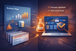 Rollout de-risking with trial validation and corrected data structure