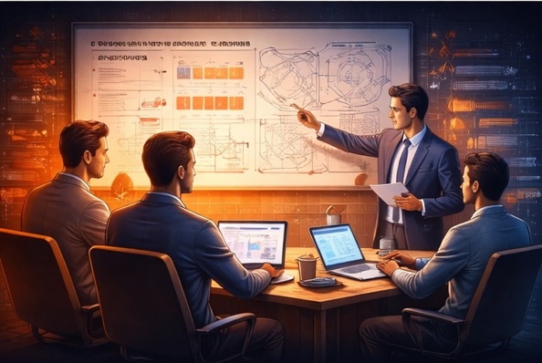 Internal engineering team with defined roles and modern architecture